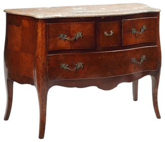 FRENCH LOUIS XV STYLE MARBLE-TOP BOMBE COMMODE