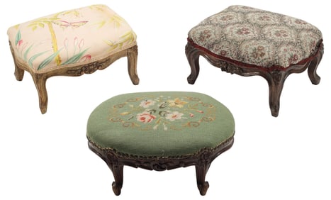 (3) LOUIS XV STYLE UPHOLSTERED FOOTSTOOLS