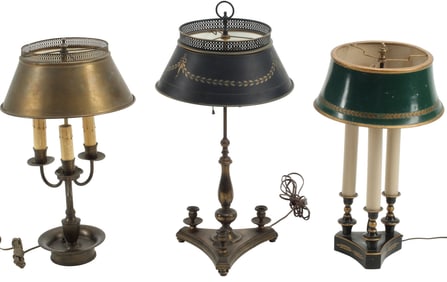(3) BOUILLOTTE STYLE TOLE-PEINTE TABLE LAMPS