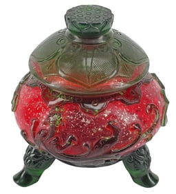 CHINESE PEKING OVERLAY GLASS COVERED CENSER