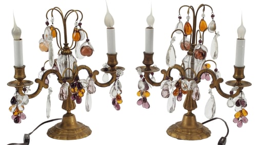 (2) FRENCH BRONZE & GLASS TWO-LIGHT GIRONDOLES
