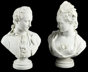 (2) CONTINENTAL GLAZED PORCELAIN BUSTS