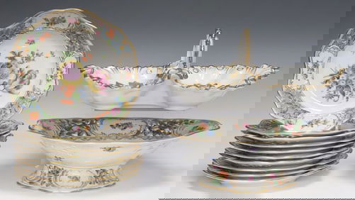 (12) CARL THIEME DRESDEN FLOWERS PART DESSERT SERVICE