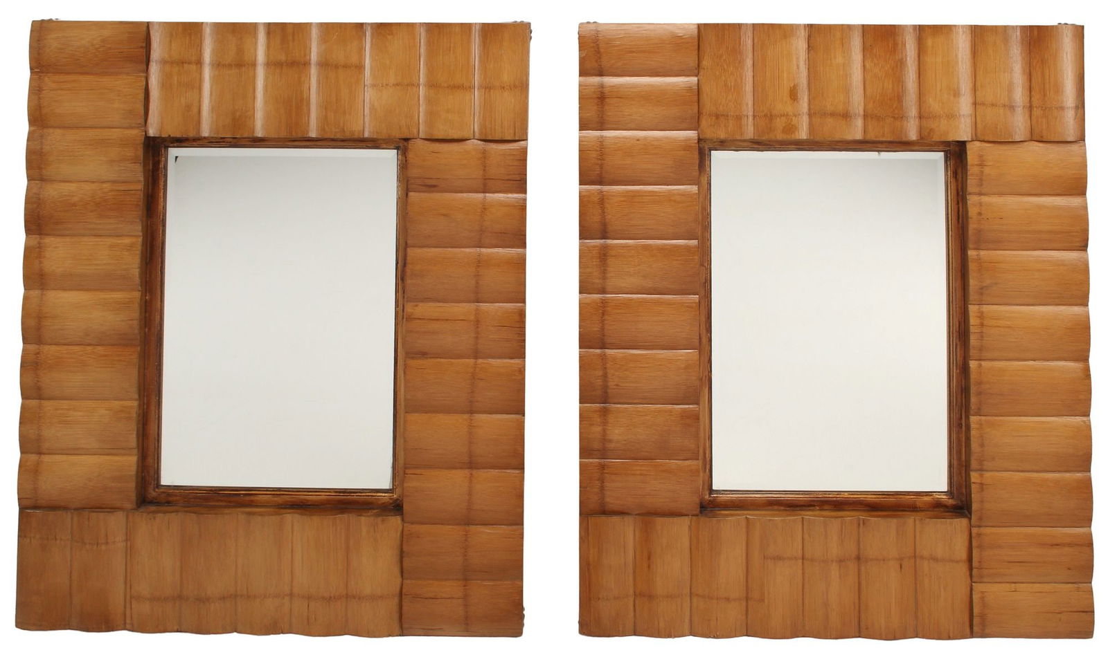 (2) LARGE BAMBOO-FRAMED BEVELED WALL MIRRORS, 49" X 40" (1 of 4)