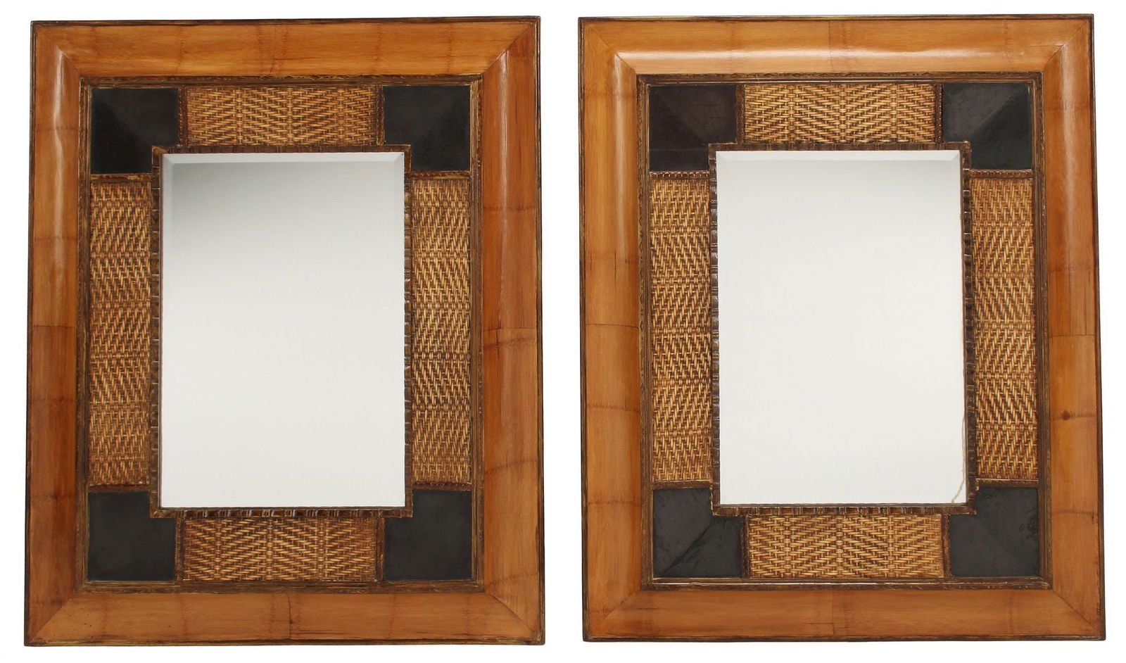 (2) BAMBOO & WOVEN RATTAN FRAMED MIRRORS (1 of 3)
