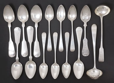 (15) SCOTTISH GEORGE III & AMERICAN COIN SILVER FLATWARE