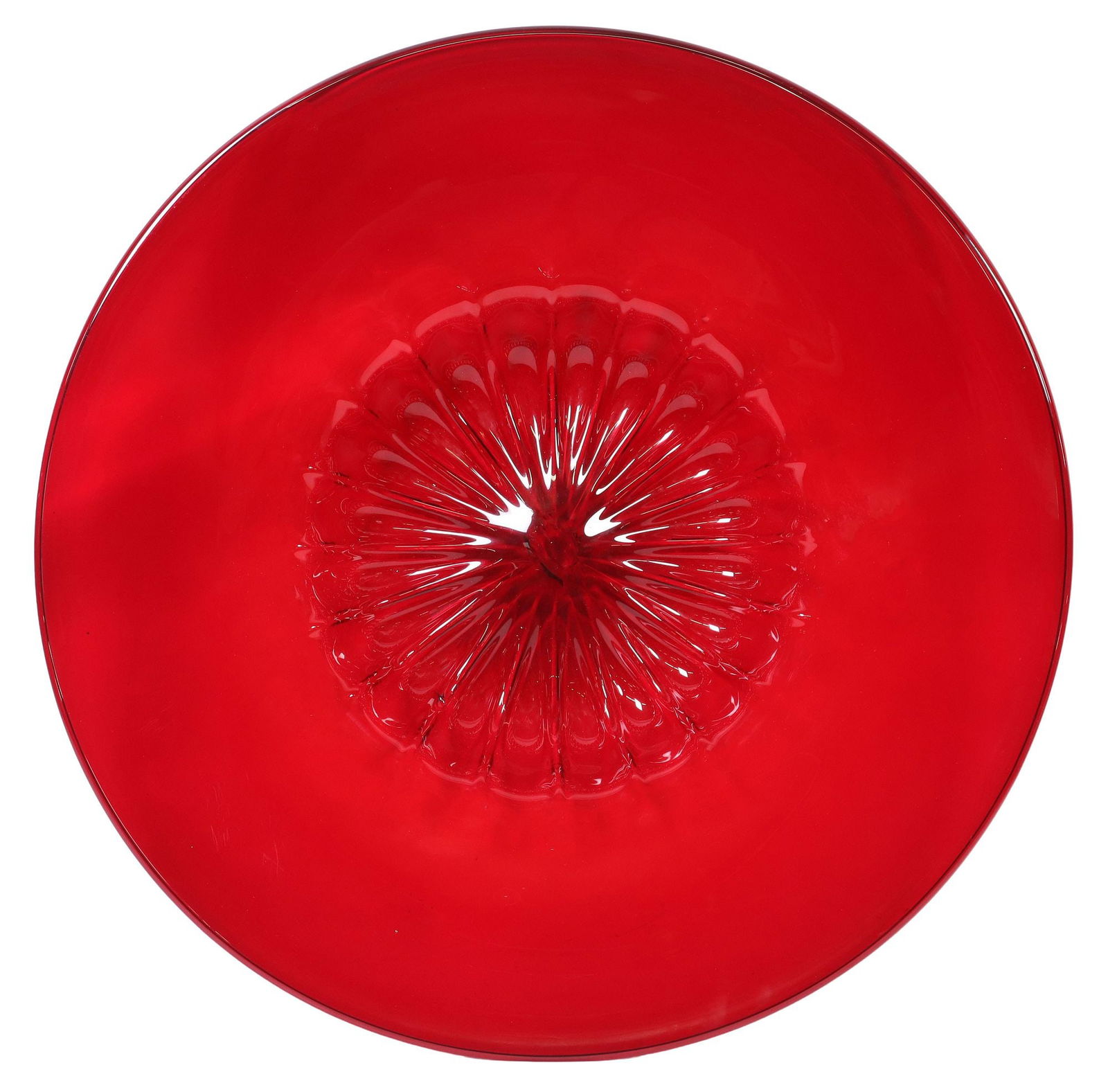 VITTORIO ZECCHIN (ATTRIB) SOFFIATO RUBY RED GLASS CENTERPIECE BOWL 24" (1 of 3)