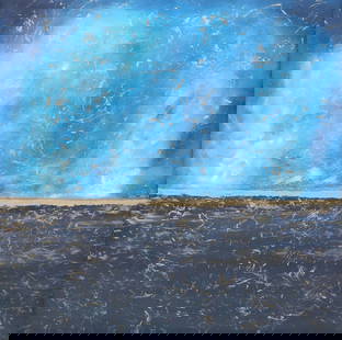 CJ COWDEN (20TH C.) ABSTRACT PAINTING 'FALLING STARS' 36" X 36": Framed mixed media painting on canvas, "Falling stars," signed lower right CJ Cowden (American, 20th c.), accompanied by certificate of authenticity issued by the artist, dated 2018, sight: