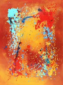 D. SIMMS (20TH C.) ABSTRACT ACRYLIC PAINTING, 40" X 30"