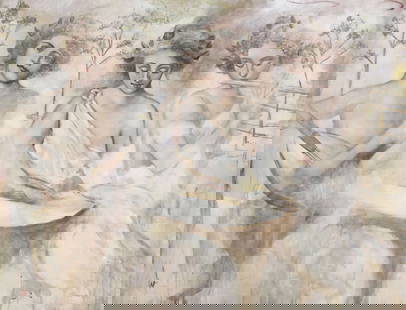 FRANCOIS FRESSINIER (B.1968) PAINTING CLASSICAL MAIDENS, 38" X 50": Gallery-wrapped mixed media painting on canvas, &quot;Summer Field,&quot; signed lower right Fressinier (Francois Fressinier, French, b.1968), titled verso, overall: approx 38&quot;h, 50&quot;w, 6.5lb
