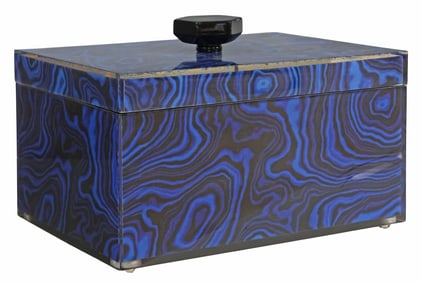 CONTEMPORARY PORT 68 BLUE FAUX MALACHITE ACRYLIC TABLE BOX