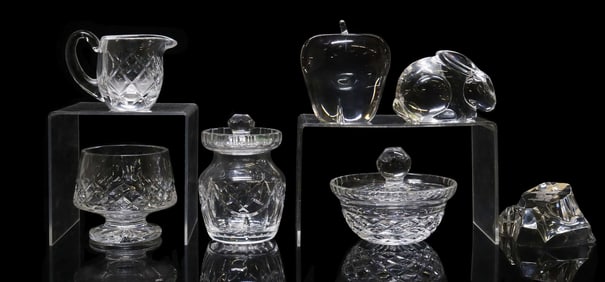 (7) VAL SAINT LAMBERT PAPERWEIGHTS & WATERFORD TABLE ARTICLES