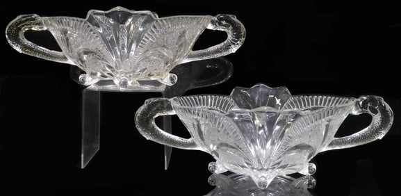(2) BROCKWITZ ART DECO PRESSED GLASS CENTERPIECE BOWLS