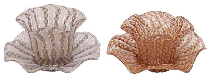 (2) VENETIAN FILIGRANA GLASS BOWLS & UNDERPLATES