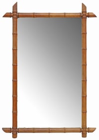 FRENCH TURNED WOOD FAUX BAMBOO FRAMED MIRROR, 38" X 26.5"