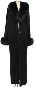 LADIES BUONUOMO BLACK FUR-LINED CASHMERE DUSTER JACKET