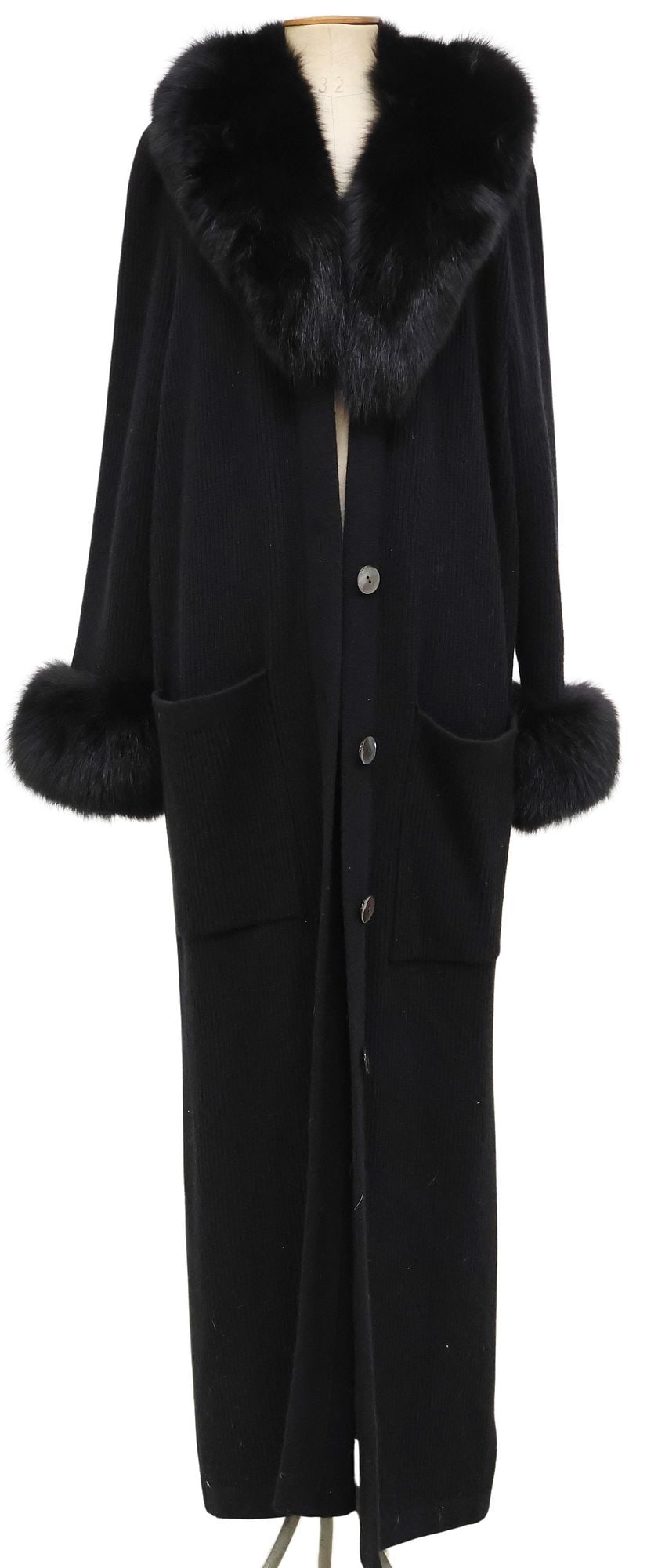 LADIES BUONUOMO BLACK FUR-LINED CASHMERE DUSTER JACKET (1 of 4)
