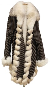 LADIES DESIGNER STIZZOLI FUR-LINED STRIPED WOOL COAT