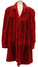LADIES RED-DYED SHEARED FUR COAT