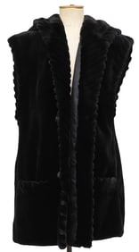 LADIES JULIAN GOLD BLACK SHEARED FUR HOODED TOGGLE VEST