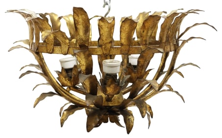 ITALIAN GILT IRON FLORIFORM 3-LIGHT CEILING LAMP