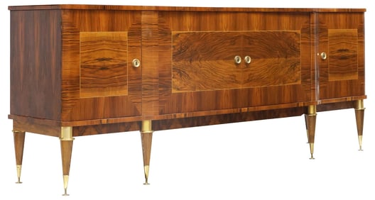 FRENCH MID-CENTURY MODERN LACQUERED & INLAID WALNUT SIDEBOARD