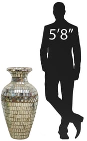 LARGE DECORATIVE MIRRORED GLASS MOSAIC-TILED FLOOR VASE / PLANTER, 33.5"H