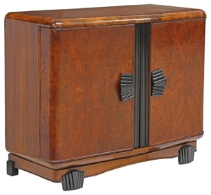 ART DECO BURL WALNUT ILLUMINATED BAR CABINET