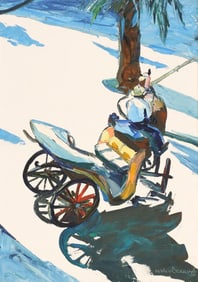 MARIO BERRINO (1920-2011) IMPRESSIONIST PAINTING, HORSE-DRAWN CARRIAGE