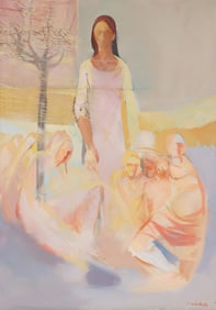 ENZO CICALA (20TH C.) EXPRESSIONIST PAINTING, 'FIGURE' 39" X 27"