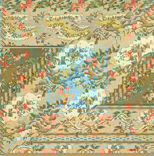 FLORENCE DE DAMPIERRE FOR JOHN-RICHARD COLLAGE, 'PAPIER PEINT II': Framed papier peint collage, "Papier Peint Collage II," designed by Florence de Dampierre for John-Richard, late 20th c., retaining maker's label with title verso, sight: approx 35"