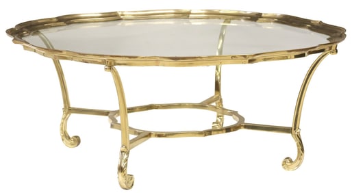 GILT METAL & GLASS SCALLOPED COFFEE TABLE, 41.5"DIAM