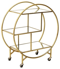 CONTEMPORARY GOLD-PAINTED METAL & MIRRORED GLASS BAR CART