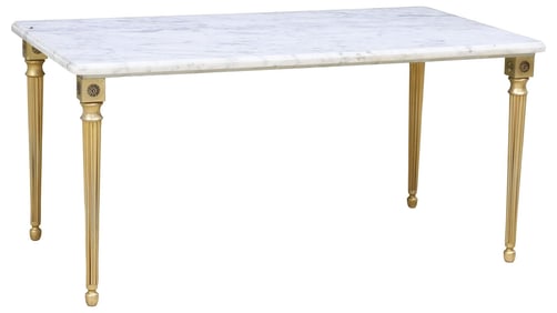 FRENCH LOUIS XVI STYLE MARBLE-TOP BRASS COFFEE TABLE