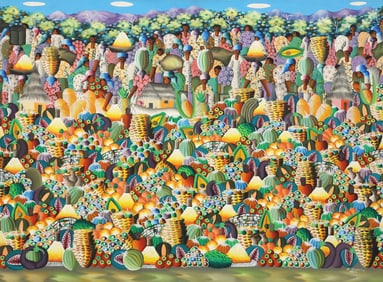 C. GERELIS (HAITIAN, 20TH C.) PAINTING MARKET SCENE, 30" X 40"