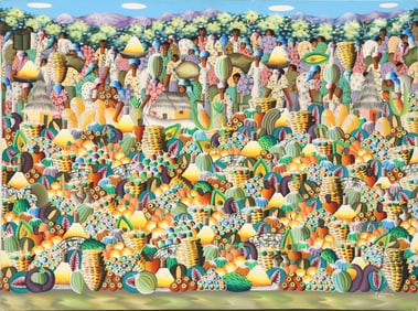 TI TRA JEAN FATREUSE DELVA (HAITIAN, D.2011) PAINTING VILLAGE