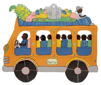 HAITIAN FOLK ART PAINTED SHEET METAL SCULPTURE TAP TAP BUS