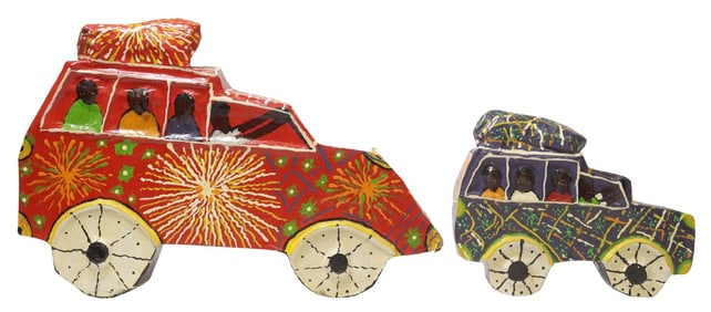 (2) CARIBBEAN FOLK ART PAPIER-MACHE SCULPTURES TAP TAPS BUSES