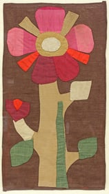 MARTHA MOOD (TEXAS, 1908-1972) HAND-STITCHED TEXTILE ART, PINK FLOWER