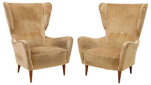 (2) ITALIAN MID-CENTURY MODERN UPHOLSTERED WINGBACK ARMCHAIRS