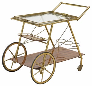 ITALIAN FAUX BAMBOO BRASS TRAY-TOP BAR CART/ SERVICE TROLLEY