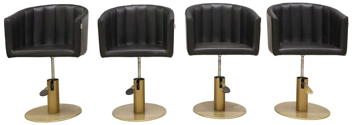 (4) ITALIAN VEZZOSI FAUX LEATHER BARREL-BACK SWIVEL SALON CHAIRS