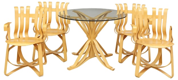 (5) FRANK GEHRY KNOLL STUDIO 'HAT TRICK' MAPLE DINING TABLE & CHAIRS