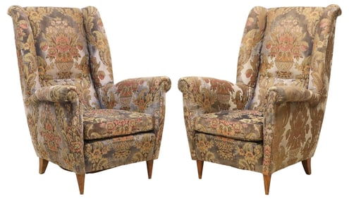(2) ITALIAN MID-CENTURY MODERN UPHOLSTERED WINGBACK ARMCHAIRS