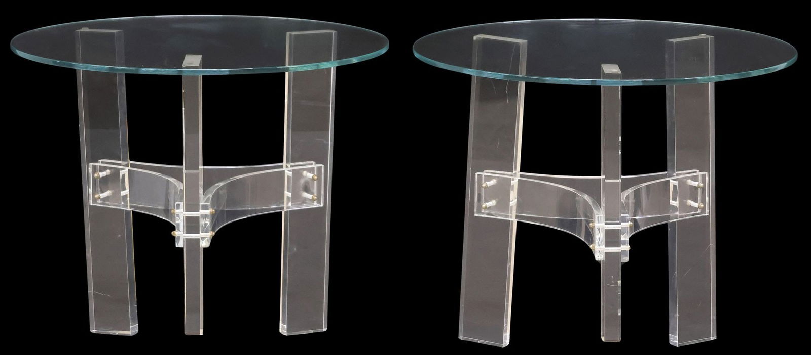 (2) CONTEMPORARY COLORLESS GLASS & ACRYLIC ROUND SIDE TABLES (1 of 3)