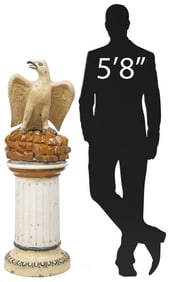 LARGE SALT-GLAZED SEWER TILE EAGLE SCULPTURE ON PEDESTAL, 55"H