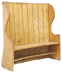 ENGLISH PINE HIGH-BACK WINGED SETTLE BENCH