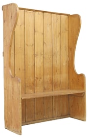 ENGLISH PINE HIGH-BACK WINGED SETTLE BENCH
