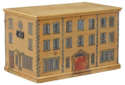 ENGLISH PAINT-DECORATED HOUSE FACADE BLANKET CHEST