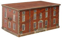 ENGLISH PAINT-DECORATED HOUSE FACADE PINE STORAGE CHEST